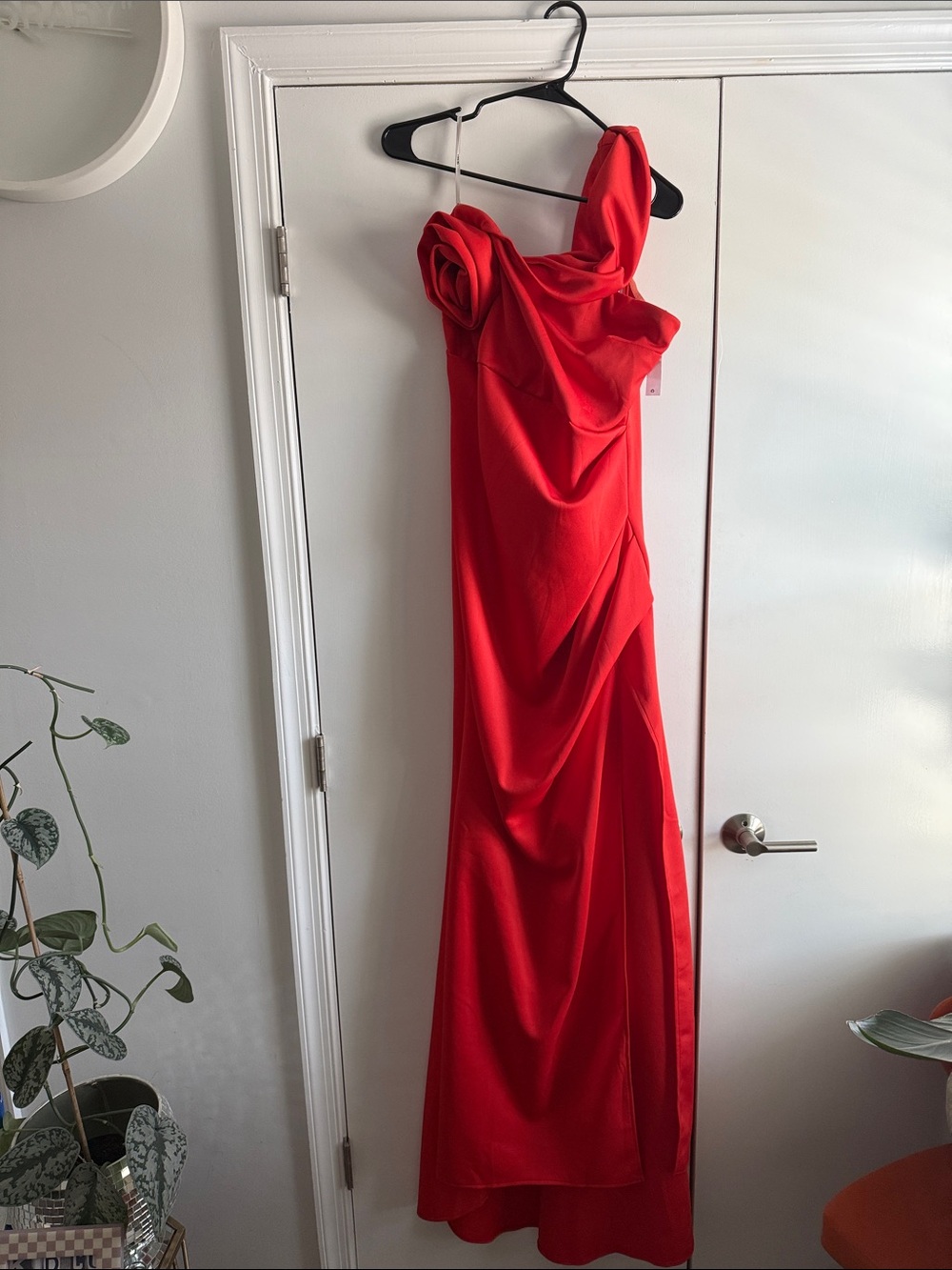 ASOS Red One-Shoulder Draped Evening Gown